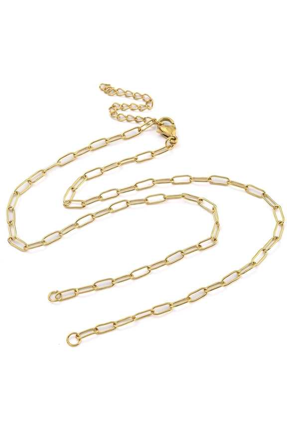 1Pcs 304 Stainless Steel Paperclip Chains Necklace Makings Bulk Chain with Lobster Claw Clasps and End Chains Golden 15.43 inch(39.2cm) 304 Stainless Steel