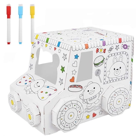 1Pcs 3D Cardboard PlayCar Educational DIY Toy Hand-Painted Interactive Cardboard Assembly Car Toy for Children