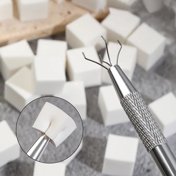 1Pcs 4 Claws Nail Sponge Metal Grabber,50Pcs Mini Replaceable Nail Sponges Blocks,Manicure Blusas Gradient Nail Art Sponges Nail Rhinestones Gripper Nail Art Tools for Nail Supplies Nail Accessories