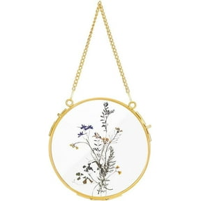 1Pcs 5.1 Inches Hanging Glass Floating Photo Frame Pressed Flowers Frames Round Wall Hanging Metal Frame