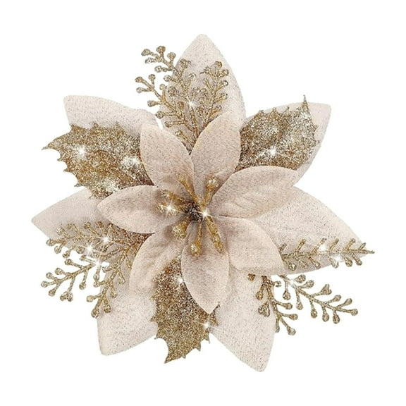 1Pcs 5.71inch Artificial Poinsettias Christmas Glitter Flowers with Clips Xmas Tree Flower Ornament Poinsettias Decor