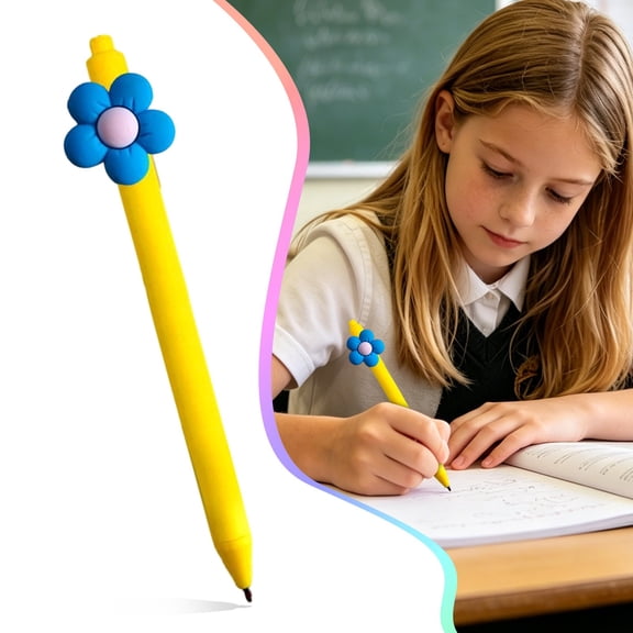 1Pcs 5.91in Yellow Barrel Floral Retractable Gel Ink Pen, Consistent Flow Black Rollerball Pen, Decorative Daisy Writing Pen for Journaling & Office Decor