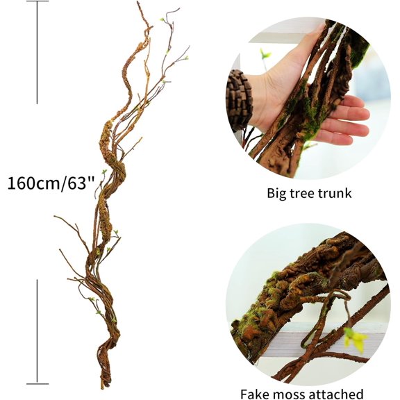 1Pcs 63in Wall Hanging Artificial Plants Tree Trunk Fake Cherry Tree Branches Rattan Liana Cane Vine for Wedding Outdoor Garden Home Living Room Christmas Decoration