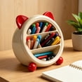 thumbnail image 1 of 1Pcs 7.5in Glossy Cat Ear Divided Desktop Organizer, Slant Opening Multi Grid Storage Caddy, Stable Base Stationery & Cosmetic Holder For Office Vanity Bedroom Tabletop, 1 of 4
