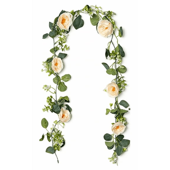 1Pcs 70.8in champagne-colored Flower Garland Fake Rose Vines for Tea Party Mother's Day Decorations Faux Artificial Floral Garland Hanging Rose Ivy for Wedding Arch Ceremony Outdoor Wall Decor