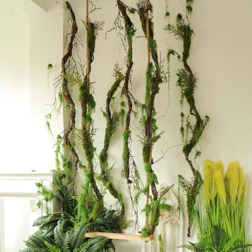 1Pcs 78.9inch Large Bendable Artificial Tree Branches Moss Sturdy Hanging Plants Leaves Grape Vines Thick Tree Trunk Twigs Greenery Stems Cherry Blossom Garland for Halloween Outdoor Forest Decor
