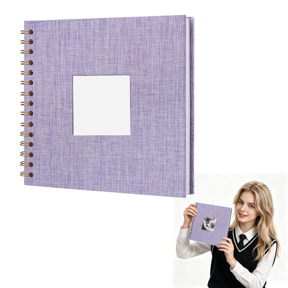 1Pcs 8x8 Inch Scrapbook Photo Album 8in Linen Cover - 40 Sheets Memory Book with Window Display & Photo Corners, DIY Wedding Guest Book Travel Anniversary Journal for Home Decoration Gift, Purple