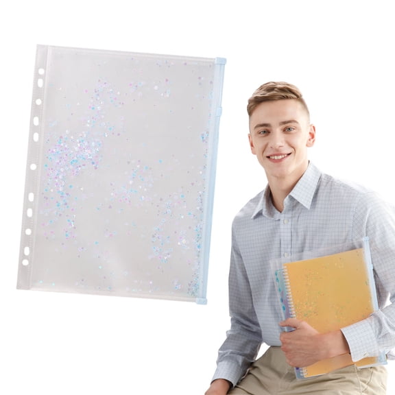 1Pcs A4 Plastic Binder Zipper, Binder Pockets 9 x 13inch Clear Envelope Folders Planner Waterproof Pouch Filing with Sequin Decor for Document
