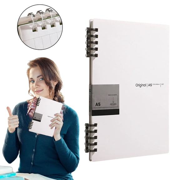 1Pcs A5 Refillable Spiral Notebook, 14.8x21.5cm/5.82x8.46in Lined Journal with 5-Ring Binder, Transparent Hardcover for Writing & Planning