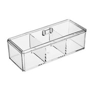 1Pcs Acrylic Food Storage Box, 3 Grids, Transparent/Stackable, With Cover, For Tea Bags/Sugar/Kitchen Organizing