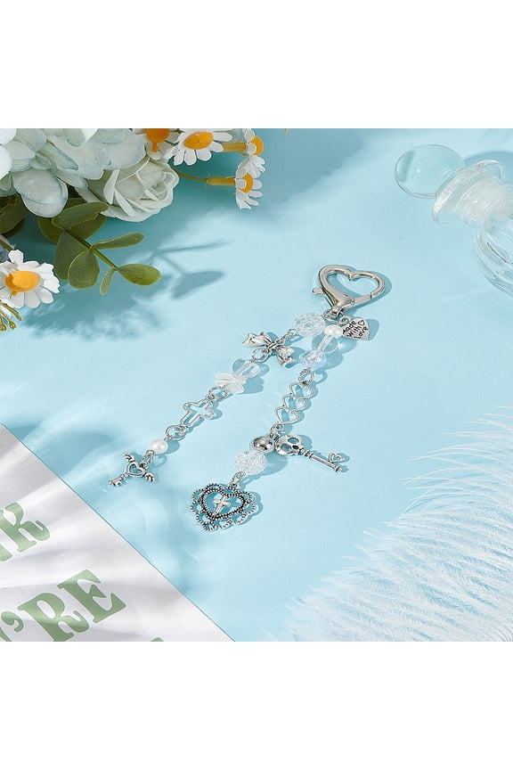 1Pcs Acrylic Pendant Keychain Heart Key Bowknot Charm with Alloy Clasp Clear Key Chain Pendants Decoration