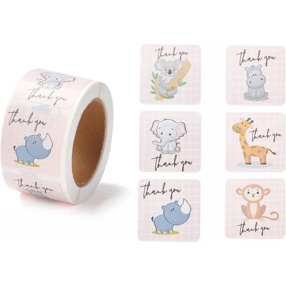 1Pcs Adhesive Thank You Stickers Roll Word Label Stickers Square Paper Gift Picture Stickers