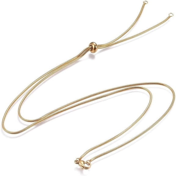 1Pcs Adjustable 304 Stainless Steel Slider Necklaces with Snake Chains and Slider Stopper Beads for Men Women Jewelry Gift Golden 28.5 inch