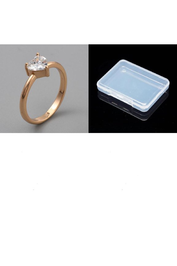 1Pcs Adjustable Brass Rhinestone Rings Heart Stackable Rings for Women Heart: 7x6mm US Size 6 1/4(16.7mm) DIY