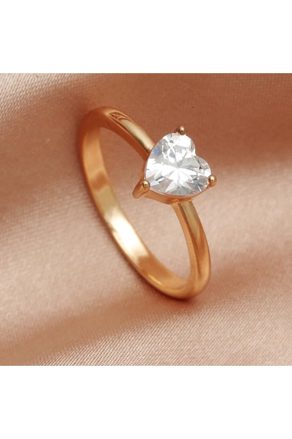 1Pcs Adjustable Brass Rhinestone Rings Heart Stackable Rings for Women Heart: 7x6mm US Size 6 1/4(16.7mm) Metal Platinum