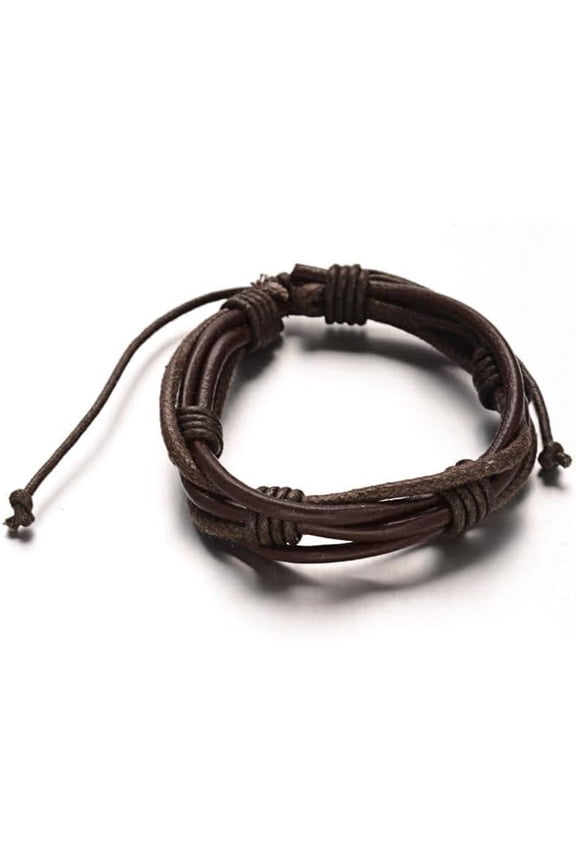 1Pcs Adjustable Leather Cord Weave Multi-Strand Bracelets Bracelets Decoration with Waxed Cord Coconut Brown Charm Strand for Necklace Jewelry Making 54mm 15x19mm Brown