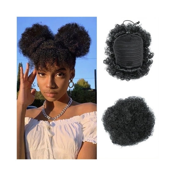 1Pcs Afro Puff Drawstring Ponytail Extension for Black Women Clip in Synthetic Afro Curly Bun Hair Pieces