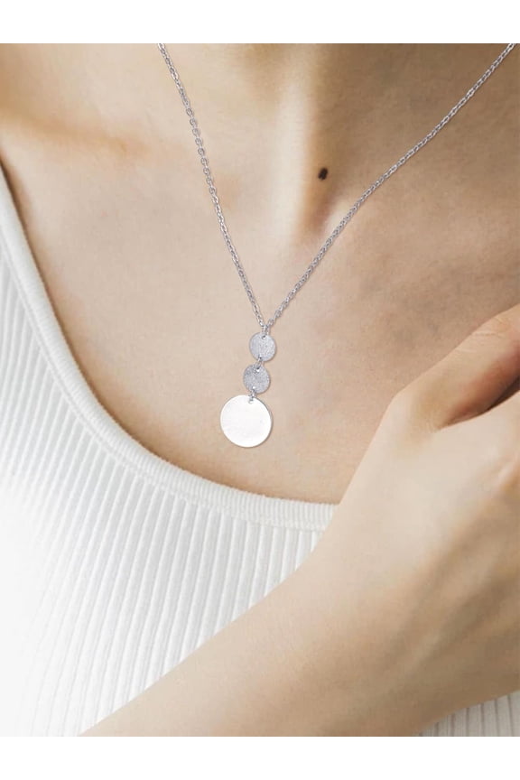 1Pcs Alloy 3 Disc Pendant Necklaces Stackable Pendant Dainty Charm Necklace for Women Birthday Festival Elegant Gifts Personalized Jewelry Platinum