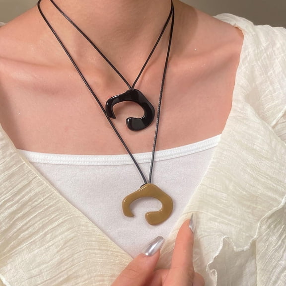 1Pcs Alloy C Shaped Pendant Long Sweater Necklaces Adjustable Slider Cord Necklaces Peru Chain Necklace