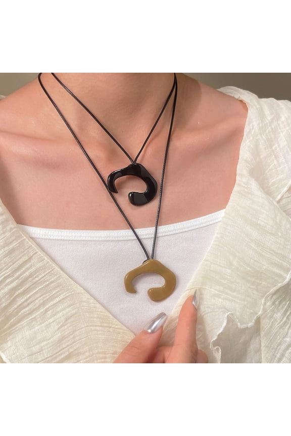 1Pcs Alloy C Shaped Pendant Long Sweater Necklaces Adjustable Slider Cord Necklaces Peru Chain Necklace