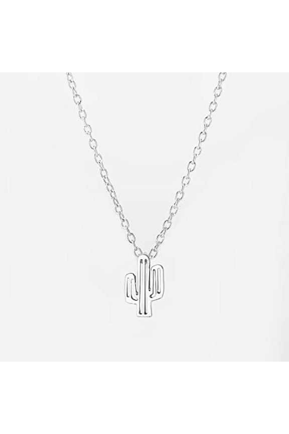 1Pcs Alloy Cactus Pendant Necklaces for Women Cactus Charm Necklace Platinum Jewelry Findings for Women Birthday Festival Elegant Gifts DIY Personalized Jewelry 18.11 inch(46cm) Gray