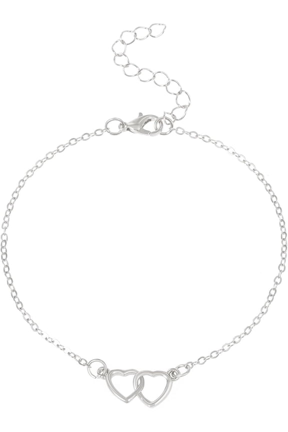 1Pcs Alloy Double Heart Link Anklets for Women Platinum Charm Anklets Double Heart Chain Anklets DIY