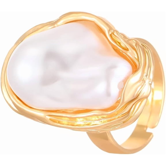 1Pcs Alloy Iron Finger Rings Geometrical Rings with Plastic Imitation Pearl for Women Inner Diameter: 18mm Gold DIY