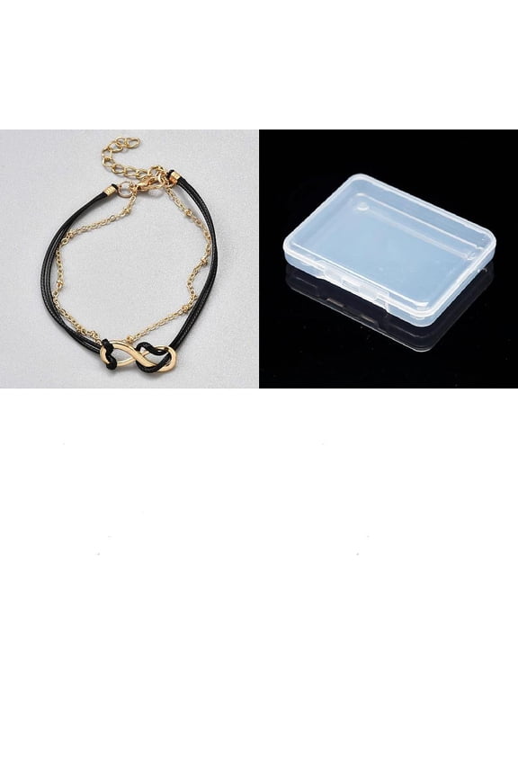 1Pcs Alloy Layered Black Leather Anklet Golden 2-Strand Infinity Link Anklets Trendy Accessories for Women Valentine Anniversary