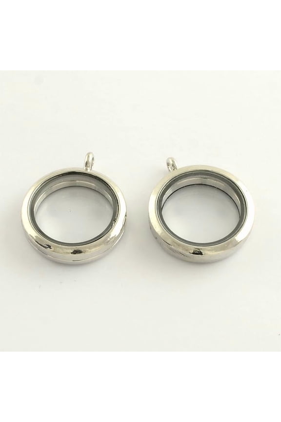 1Pcs Alloy Photo Frame Pendants Locket Pendants with 2 Pieces Glass Cabochons Platinum DIY Pendant Charms DIY