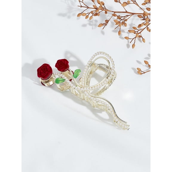 1Pcs Alloy Rhinestone Claw Hair Clips Enamel Style Hairclip with Velvet Flower FireBrick Hair Accessories for Women Styling and Makeup Home Salon Thick Thin Accessories 63x125x39mm for DIY FireBrick