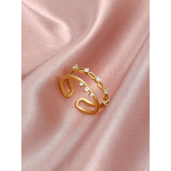1Pcs Alloy Rhinestone Cuff Rings Adjustable CZ Leaf Open Ring for Women Birthday Festival Personalized Jewelry 8.5mm Alloy+Rhinestone