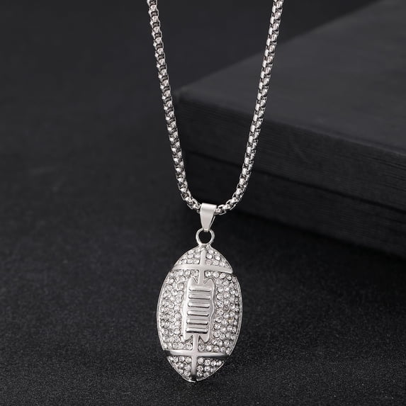 1Pcs Alloy Rhinestone Rugby Pendant Necklaces Platinum Pendants Decoration Rugby Pendant Necklace for Women Birthday Festival Elegant Gifts DIY Personalized Jewelry