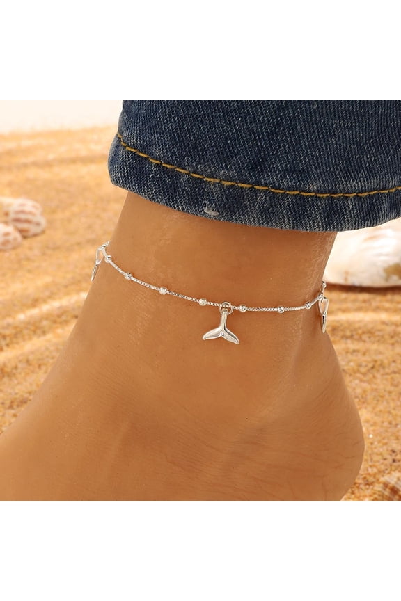 1Pcs Alloy Whale Tail Charm Anklets for Women Whale Tail Link Anklets Platinum Ankle Bracelets for Women DIY Necklace Bracelet Jewelry Craft Making 8-7/8 inch(225mm) Platinum