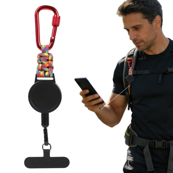 1Pcs Anti-theft Phone Tether, Phone Lanyard Retractable Steel Line Cellphone Strap with Locking Carabiner and Metal 360° Tether Tab for Outdoor Skiing Hiking Climbing Fishing