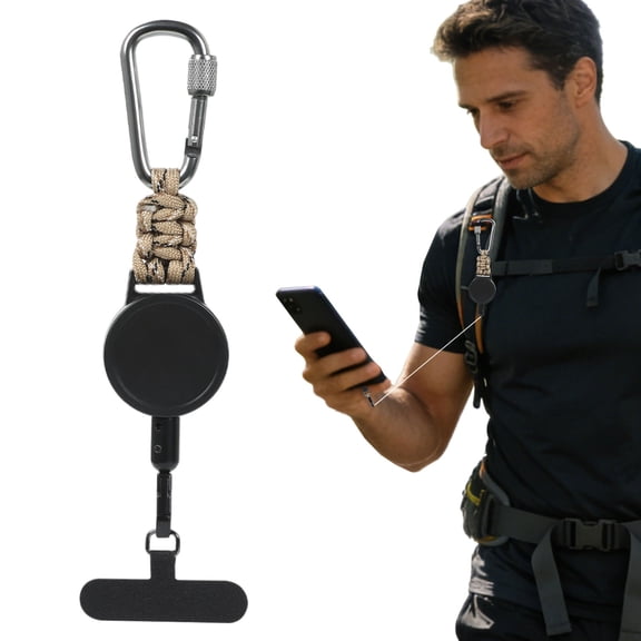 1Pcs Anti-theft Phone Tether, Phone Lanyard Retractable Steel Line Cellphone Strap with Locking Carabiner and Metal 360° Tether Tab for Outdoor Skiing Hiking Climbing Fishing