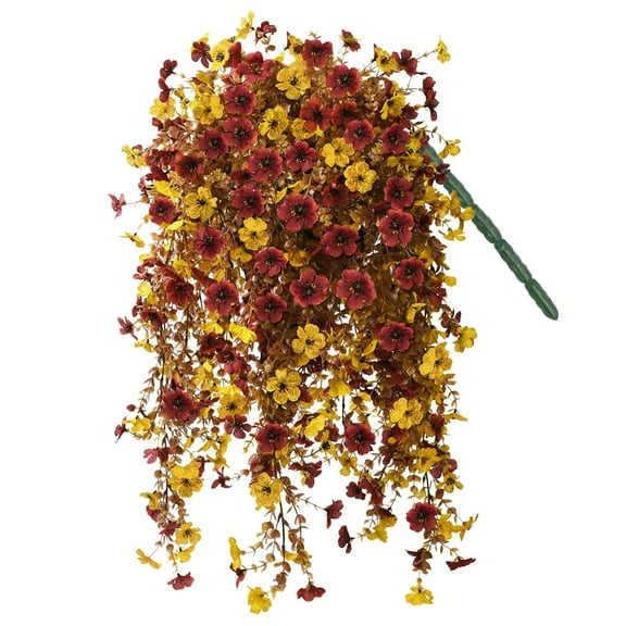 1Pcs Artificial Fall Wisteria Hanging Flowers ,Fake Violets Hanging Plant,Outdoor Plants Autumn Decor Faux Violet With Eucalyptus Realistic Uv Resistant Trailing Vine Thanksgiving Porch Yard,A