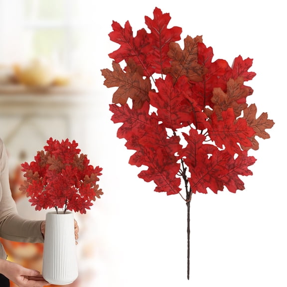 1Pcs Artificial Maple Leaves Branches 40cm/15.74in Fake Fall Leaves Stems Plants Outdoor Greenery for Home Kitchen Farmhouse Thanksgiving Table Centerpiece Fireplace Halloween Decor Red-Orange