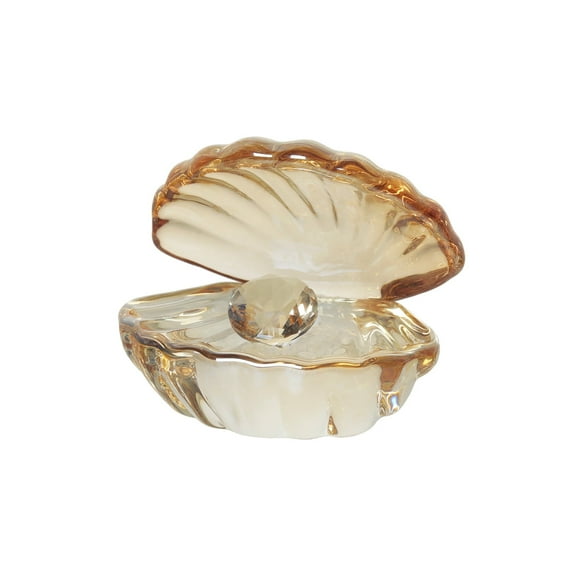 1Pcs Beige Crystal Seashell Figurine Collectible,Glass Shell Figurine with Pearl for Wedding Gift Table Decor