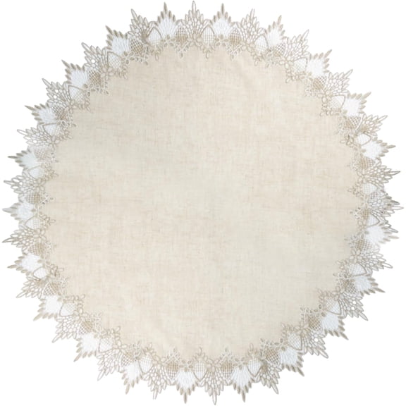 1Pcs Beige Linen 85cm*85cm Round Table Cover with Lace Trim, Coffee Table Topper Table Decor Tablecloth Lace for Dining Room Kitchen
