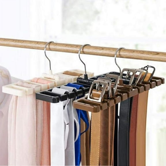 1Pcs Belt Organizer, Belt Hanger for Closet, Plastic Multifuction Sturdy Rotating Storage Organizer with 10 Hook for Men Women Fits over Any Closet Rod or Hook, Black
