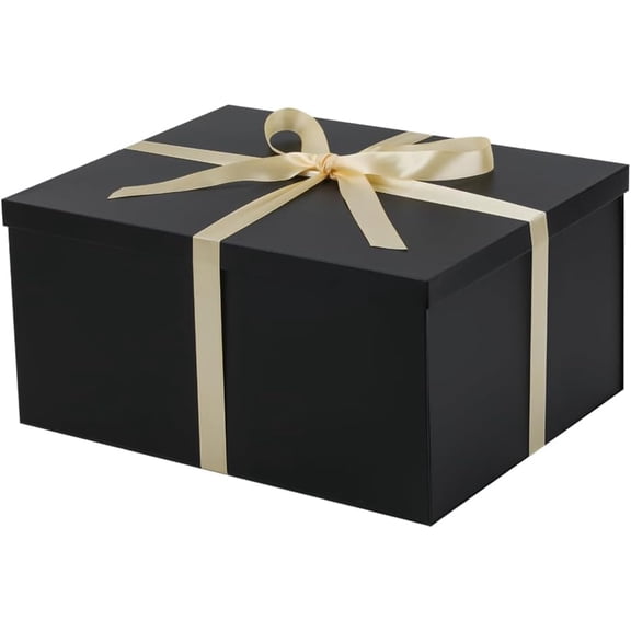 1Pcs Black Extra Large gift box with lids 16.5×13×8 Inches gift boxes for presents,Birthday Box (include Ribbon, Paper Shred Filler Gift Card & Envelopes)