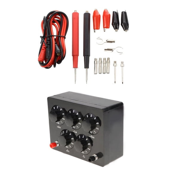 1Pcs Black Resistance Box Iron Variable Decade Resistor 0-9999.9 Ohm 165X125X60Mm for Physical Teaching & 16Pcs Banana Cable Measuring Cable Probe Test Lead Test Lead,As shown