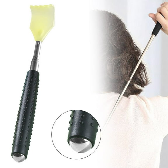 1Pcs Black Retractable Back Scratcher with Rubber Handle Scratching Device for The Elderly Extensible Massage Tools Metal Telescopic Hand Grip, Manual Back Massagers, Massage Tools