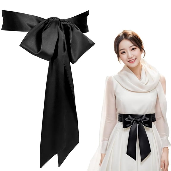 1Pcs Black Satin Sash Belt,Wedding Party Long Sash,Elegant Bridal Satin Waist Belts,Bow Dress Waist Ties,Women Dress Silk Sash,for Special Occasion 3.7“ Wide