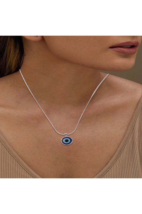 1Pcs Blue Resin Pendant Alloy Flat Snake Chain Necklaces Women Personalized Jewelry 15.08 inch