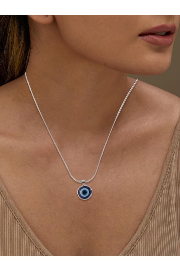 1Pcs Blue Resin Pendant Alloy Flat Snake Chain Necklaces for inch(38.3cm) Blue DIY