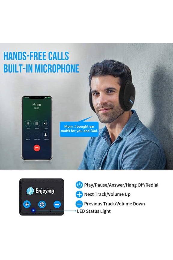 1Pcs Bluetooth Earmuffs - Wireless Heating Ear Muffs with Hi-Fi Stereo & Built-in Mic, Cold Weather Ear Protection for Outdoor Work, Skiing, and Winter Sports, Black