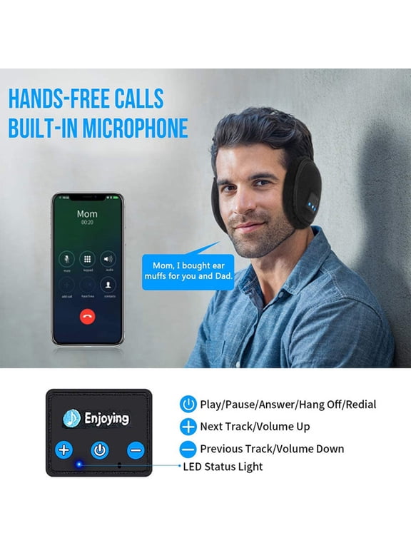 1Pcs Bluetooth Earmuffs - Wireless Heating Ear Muffs with Hi-Fi Stereo & Built-in Mic, Cold Weather Ear Protection for Outdoor Work, Skiing, and Winter Sports, Black