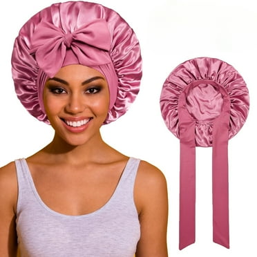 1Pcs Bonnet with Tie Band, Satin Hair Silk Bonnet for Sleeping Women, Sleep Bonnets for Women, Double Layer Bonnet for Curly Hair Braids