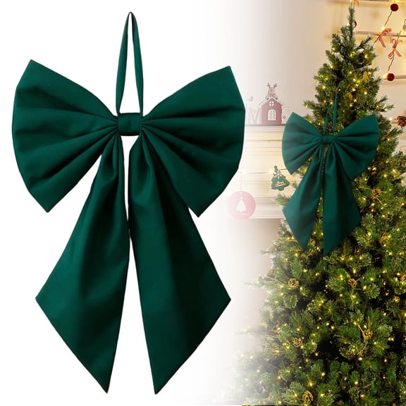 1Pcs Bow,Christmas Bow Decoration 25*18Cm, Dark Greenchristmas Tree Top Decoration with A Large Bow Suitable for Decoration Birthday Christmas Room Wedding and Themed Room Decoration